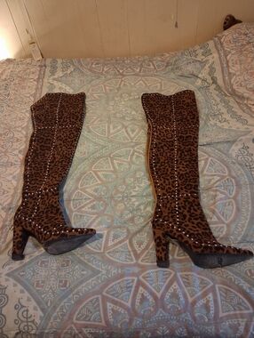 Leopard Print Over-the-Knee Women's Boots - Brown